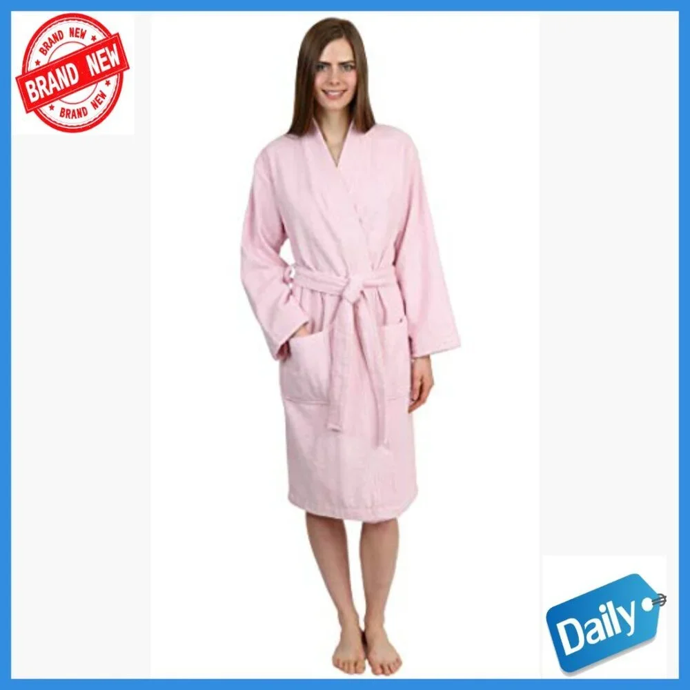 Cotton Terry Kimono Robe Knee Length with Pockets Women's Bathrobe